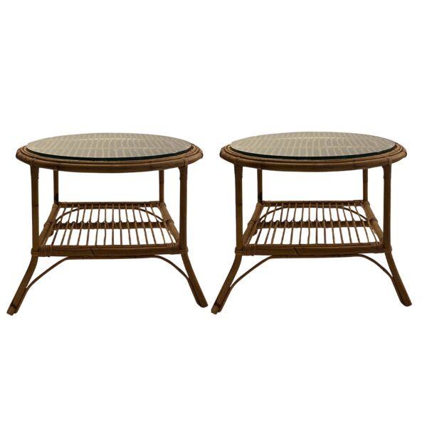 Pair of Rattan Side Tables, US, 20th Century